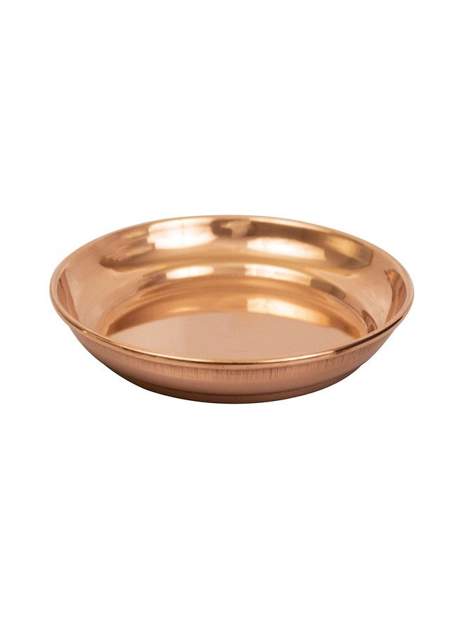 Spillbox طبق نحاسي نقي تقليدي من Spillbox للطقوس الدينية (بوجا/آرتي) | طبق مصباح زيتي (ديباك ديبام) للمنزل/المعبد | طبق ثالي للمعبد، الأيورفيدا، والاستخدامات الطقسية - طبق نحاسي عادي (مقاس 6) - Image 3